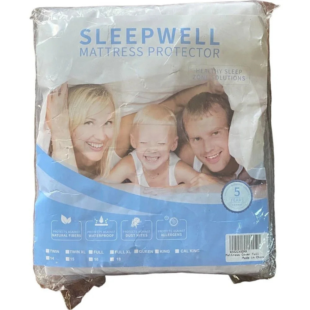 14" Sleep Well Waterproof Mattress Protector, Full Size White  Cover